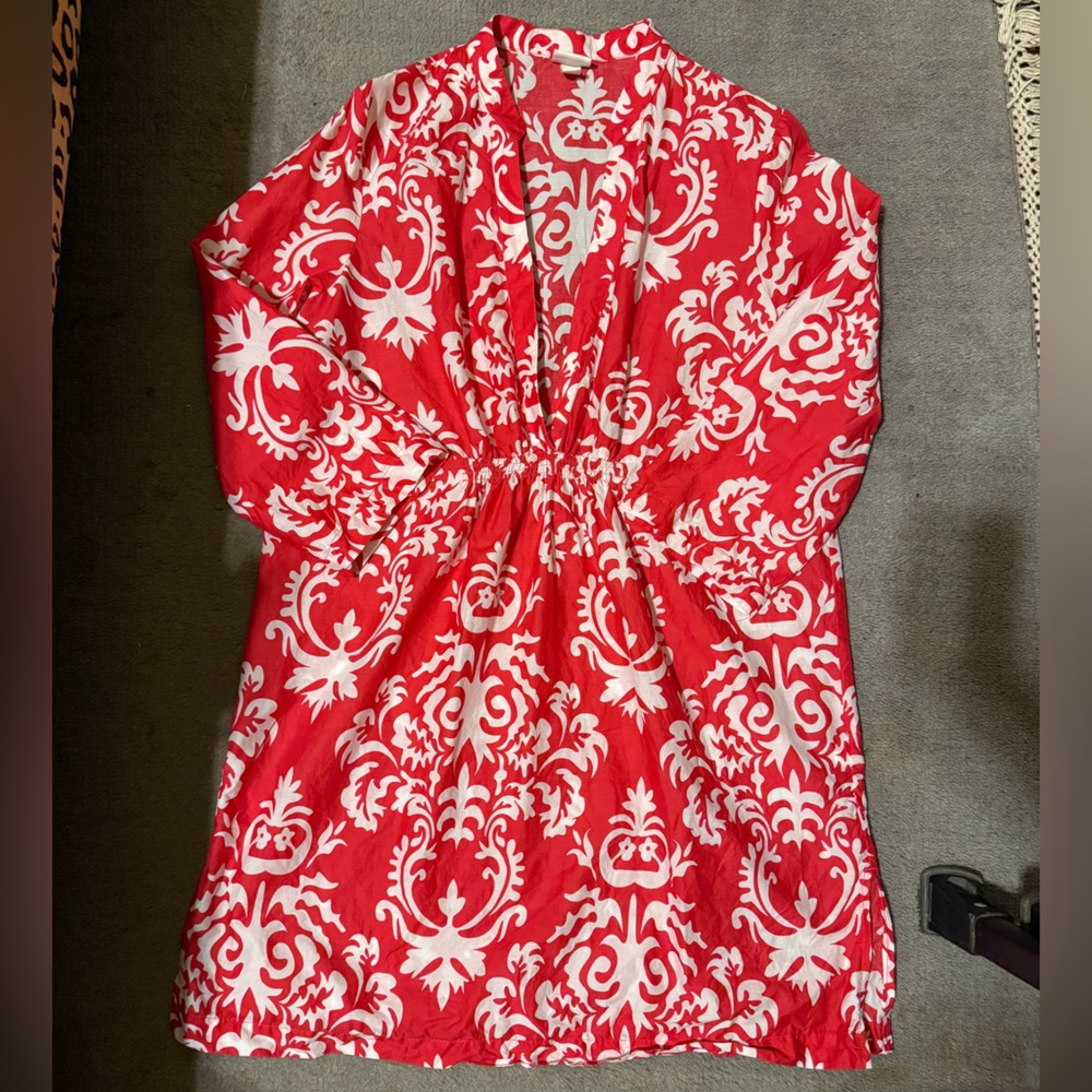 Merona Red White Floral Dress Size M Cotton Summer Cover Up